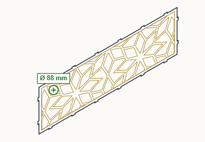 Tôle rampante de garde-corps avec motif adapté, tenons d'assemblage et contrôle dimensionnel Ø88 mm selon la norme